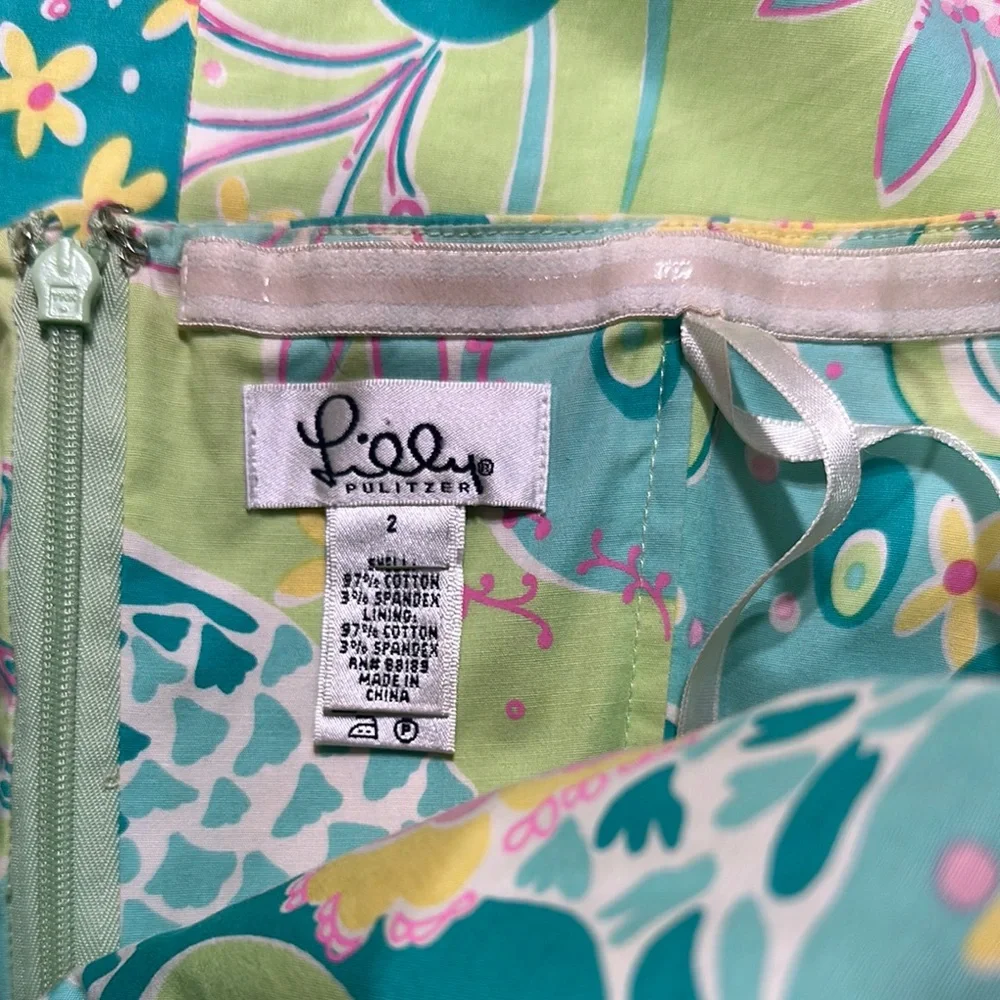 Lilly Pulitzer Strapless Pastel Peacock Dress Size 2 - Picture 7 of 7